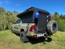 Load image into Gallery viewer, Alucab Dual Cab Canopy Camper Deluxe Unit - Black Includes 270 Shadow Awning and Bracket, Twin Window Midgee Net Kit and Molle Plate AC-CC-DLX-DC-B-P
