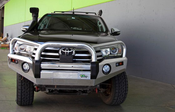 Polished Alloy Bull Bar - Toyota Hilux Revo facelift 5/2018 onwards (Suits Wide Body Models Only - Hi-Rider 4x2/Dual Cab 4x4/Extra Cab 4x4 Workmate SR and SR5) BBA065