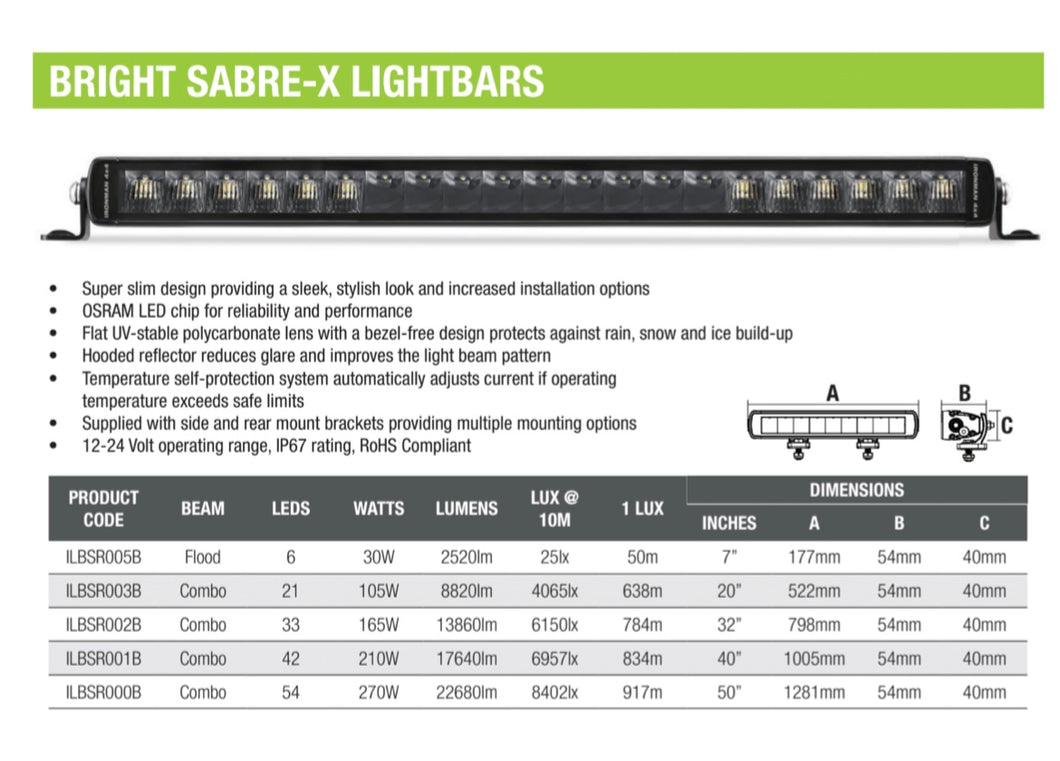 270W Bright Sabre-X Single Row LED Slim Lightbar 1270mm - 50inch Straight ILBSR000B