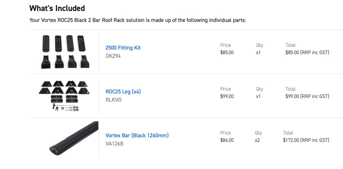 Rhino Racks Roc25 RHINO RACK Vortex ROC25 Black 2 Bar Roof Rack RANGER/BT50 (CLAMP) JB09 ...